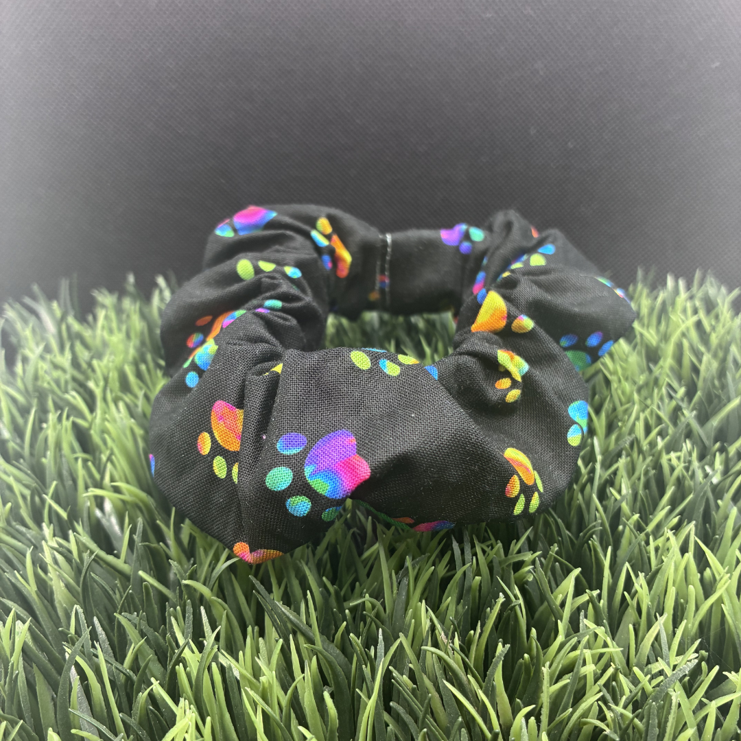 Rainbow Tie Dye Paw Prints Handmade Scrunchie