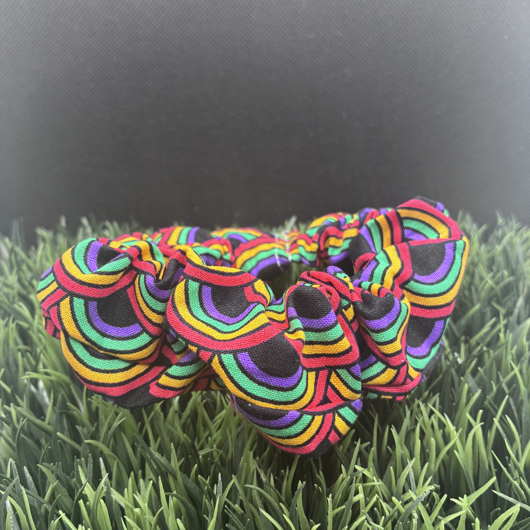 Rainbows on Black Handmade Scrunchie